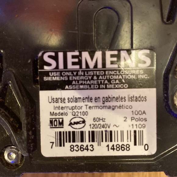 Q220 Siemens 100 AMP Double Pole Circuit Breaker 220volt or 110v 14868 used - Picture 4 of 6